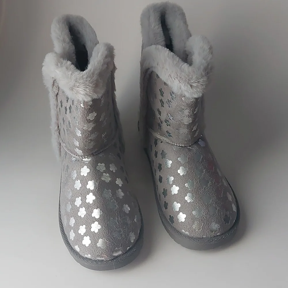 olivia miller girl flowers silver winter boots‎ Big Girls Gray size 5